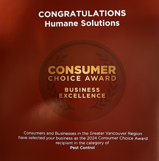 Humane Solutions Inc. awarded Consumer Choice Award for Pest Control in BC for the fourth year.
